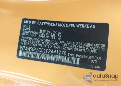 2015 Mini Hardtop Cooper S from USA, damaged, VIN WMWXP7C51F2A41776